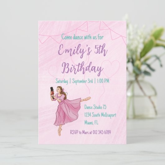 Ballerina Notenkraker - Kinderen Verjaardagsfeest Kaart (Staand voorkant)