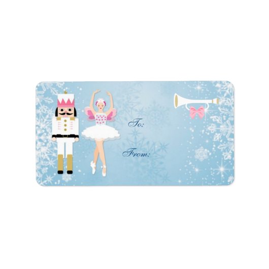 Ballerina & Notenkraker op blauw Christmas Gift la Etiket (Voorkant)
