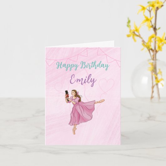 Ballerina Nutcracker - Aangepaste naam Verjaardag Kaart (Gele Bloem)