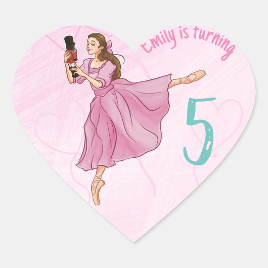 Ballerina Nutcracker Birthday - Name and Age Hart Sticker (Voorkant)