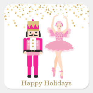 Ballerina & Nutcracker, gouden confetti, Kerstmis Vierkante Sticker