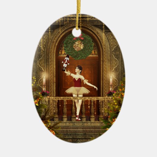 Ballerina Nutkraker Gepersonaliseerd ovaal Ornamen Keramisch Ornament (Voorkant)