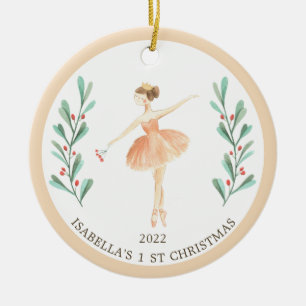 Ballerina/Nutkraker Girl's 1e Kerstmis Keramisch Ornament