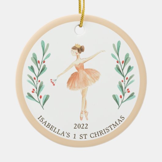 Ballerina/Nutkraker Girl's 1e Kerstmis Keramisch Ornament (Voorkant)