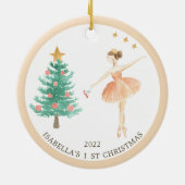 Ballerina/Nutkraker Girl's 1e Kerstmis Keramisch Ornament (Achterkant)