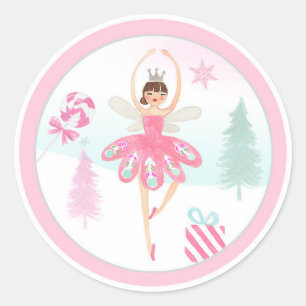 Ballerina Nutkraker Pink Girl Birthday Cupcake Ronde Sticker