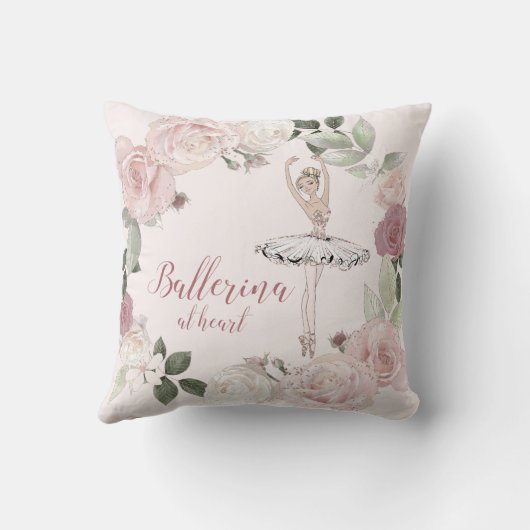 Ballerina op hartengroet Blush Pink Glitter Floral Kussen (Achterkant)