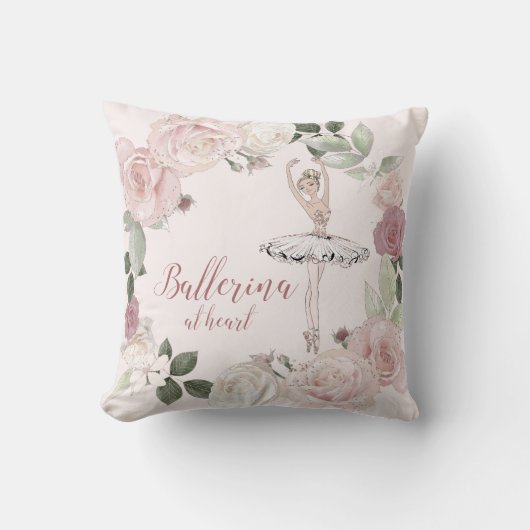 Ballerina op hartengroet Blush Pink Glitter Floral Kussen (Voorkant)