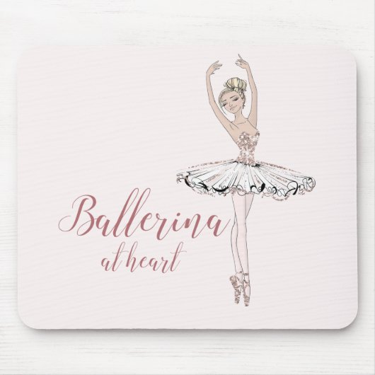 Ballerina op hartenprijsopgave Eenvoudig Blush Pin Muismat (Voorkant)