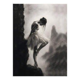 Ballerina op Kliffrand Monochrome Dramatische Kuns Foto Afdruk