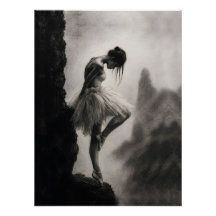 Ballerina op Kliffrand Monochrome Dramatische Kuns
