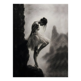 Ballerina op Kliffrand Monochrome Dramatische Kuns Perfect Poster