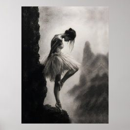 Ballerina op Kliffrand Monochroom Dramatische Kuns Poster