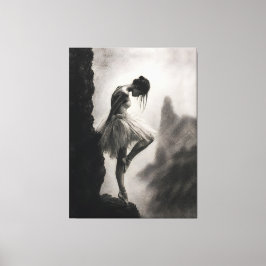 Ballerina op Klifrand Monochrome Dramatische Kunst Canvas Afdruk
