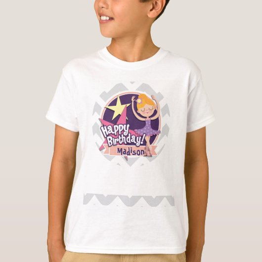 Ballerina op lichtgrijs en wit Chevron Patroon T-shirt (Voorkant)