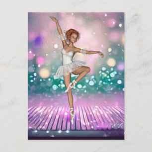 Ballerina op Paarse vloer en Blauwgroen achtergron Briefkaart