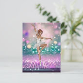 Ballerina op Paarse vloer en Blauwgroen achtergron Briefkaart (Staand voorkant)