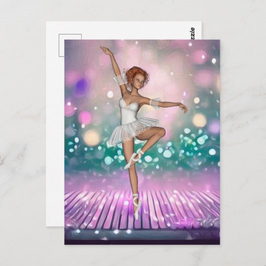 Ballerina op Paarse vloer en Blauwgroen achtergron Briefkaart (Voorkant / Achterkant)
