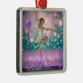 Ballerina op Paarse vloer en Blauwgroen achtergron Metalen Ornament (Rechts)