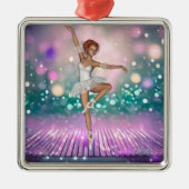 Ballerina op Paarse vloer en Blauwgroen achtergron Metalen Ornament (Voorkant)