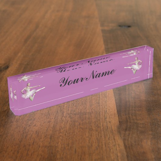 Ballerina op roze, Gepersonaliseerd tekst Naambordje (Zijkant)