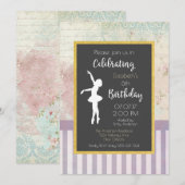 Ballerina op Shabby  Design Birthday Party Kaart (Voorkant / Achterkant)