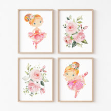 Ballerina, Oranje haar, roze bloemen, meisje kweke