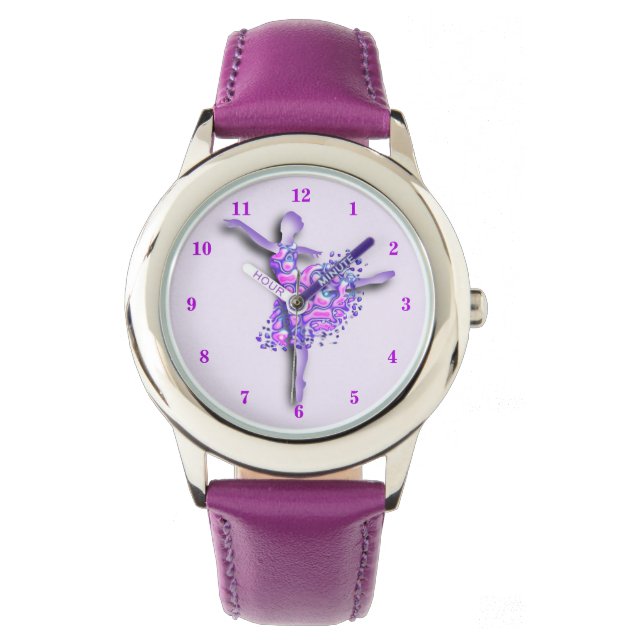 Ballerina Paars Watch Ballet Dancer Girl Horloge (Voorkant)