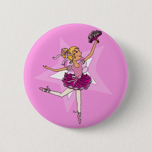 Ballerina paarse roze blond meisje ster knop ronde button 5,7 cm (Voorkant)