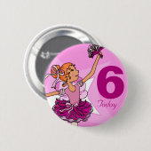 Ballerina paarse roze gembermeisje verjaardagsknop ronde button 5,7 cm (Voorkant /achterkant)