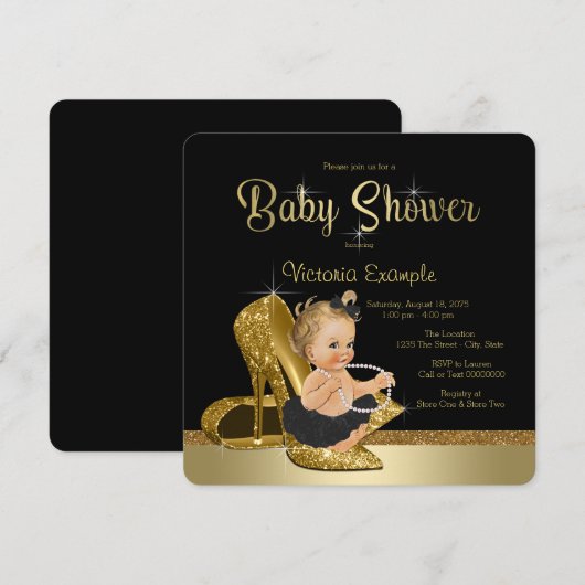 Ballerina Parels Zwart Gouden Schoen Baby shower Kaart (Voorkant / Achterkant)