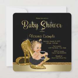 Ballerina Parels Zwart Gouden Schoen Baby shower Kaart