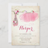 Ballerina Party Invitation Pink Tutu Ballet Shoes Kaart (Voorkant)
