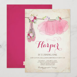 Ballerina Party Invitation Pink Tutu Ballet Shoes Kaart