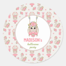 Ballerina party roze florale bunny girl ronde sticker