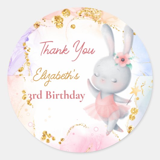 Ballerina party schattige dansbunny bedankt ronde sticker (Voorkant)