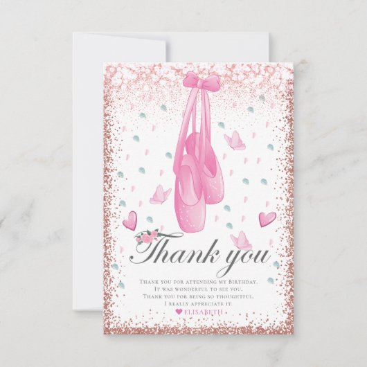 Ballerina Pastel Pink Glitter Birthday Bedankkaart (Voorkant)