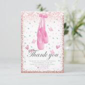 Ballerina Pastel Pink Glitter Birthday Bedankkaart (Staand voorkant)
