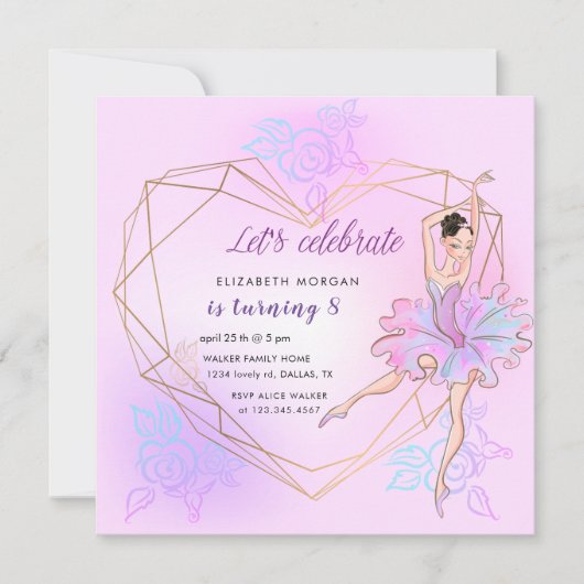 Ballerina Pastel Square verjaardagsuitnodiging (Voorkant)