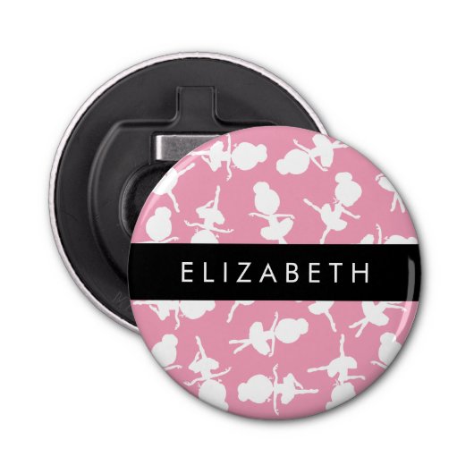 Ballerina Pattern, Ballet Meisjes, Dans, Jouw naam Button Flesopener (Voorkant)