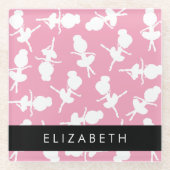 Ballerina Pattern, Ballet Meisjes, Dans, Jouw naam Glazen Onderzetter (Voorkant)