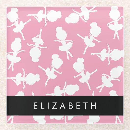 Ballerina Pattern, Ballet Meisjes, Dans, Jouw naam Glazen Onderzetter (Voorkant)