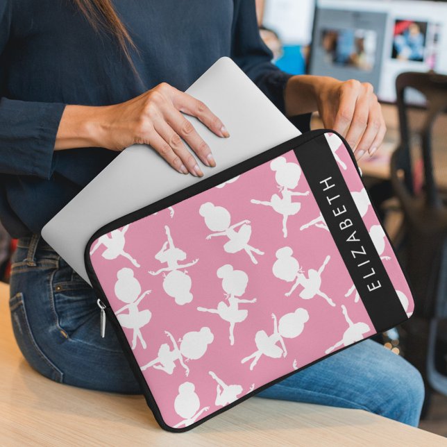 Ballerina Pattern, Ballet Meisjes, Dans, Jouw naam Laptop Sleeve (Creator heeft geüpload)