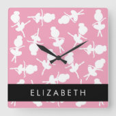 Ballerina Pattern, Ballet Meisjes, Dans, Jouw naam Vierkante Klok (Voorkant)