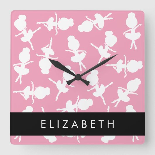 Ballerina Pattern, Ballet Meisjes, Dans, Jouw naam Vierkante Klok (Voorkant)