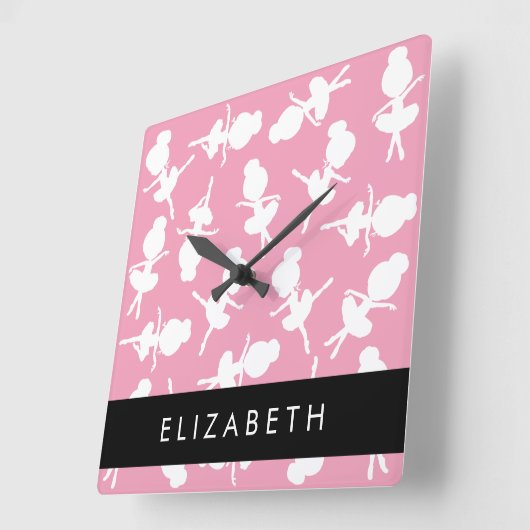 Ballerina Pattern, Ballet Meisjes, Dans, Jouw naam Vierkante Klok (Hoek)