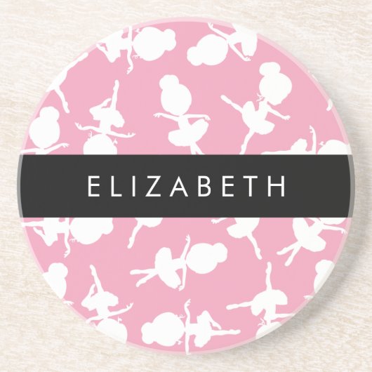 Ballerina Pattern, Ballet Meisjes, Dans, Jouw naam Zandsteen Onderzetter (Voorkant)