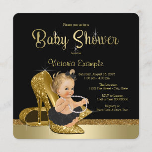 Ballerina Pearls Black Gold Shoe Baby shower Kaart