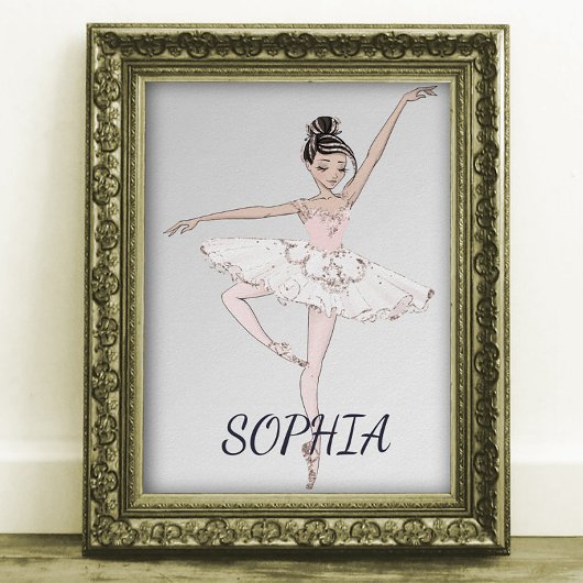 Ballerina Personal Pink Silver Dark Hair Poster
