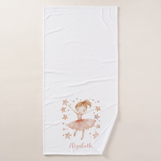Ballerina Personaliseer Naam Girly Strawberry Blon Badhanddoek (Badhanddoek)